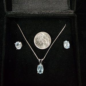 14K white gold aquamarine earrings and necklace set